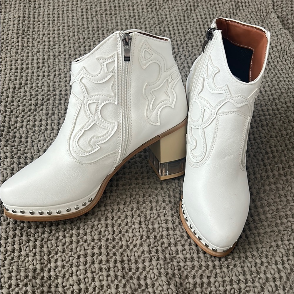 White Ankle Boots with Studded Details